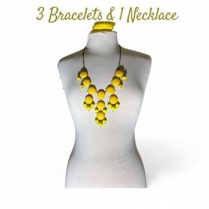 Vibrant Yellow Necklace and 3 Bracelets Contemporary Fashion